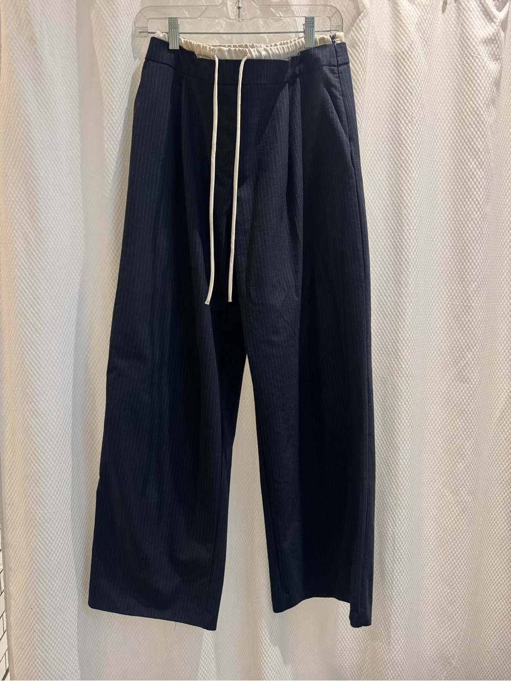 Zara Dark Navy Wide-Leg Drawstring Chinos